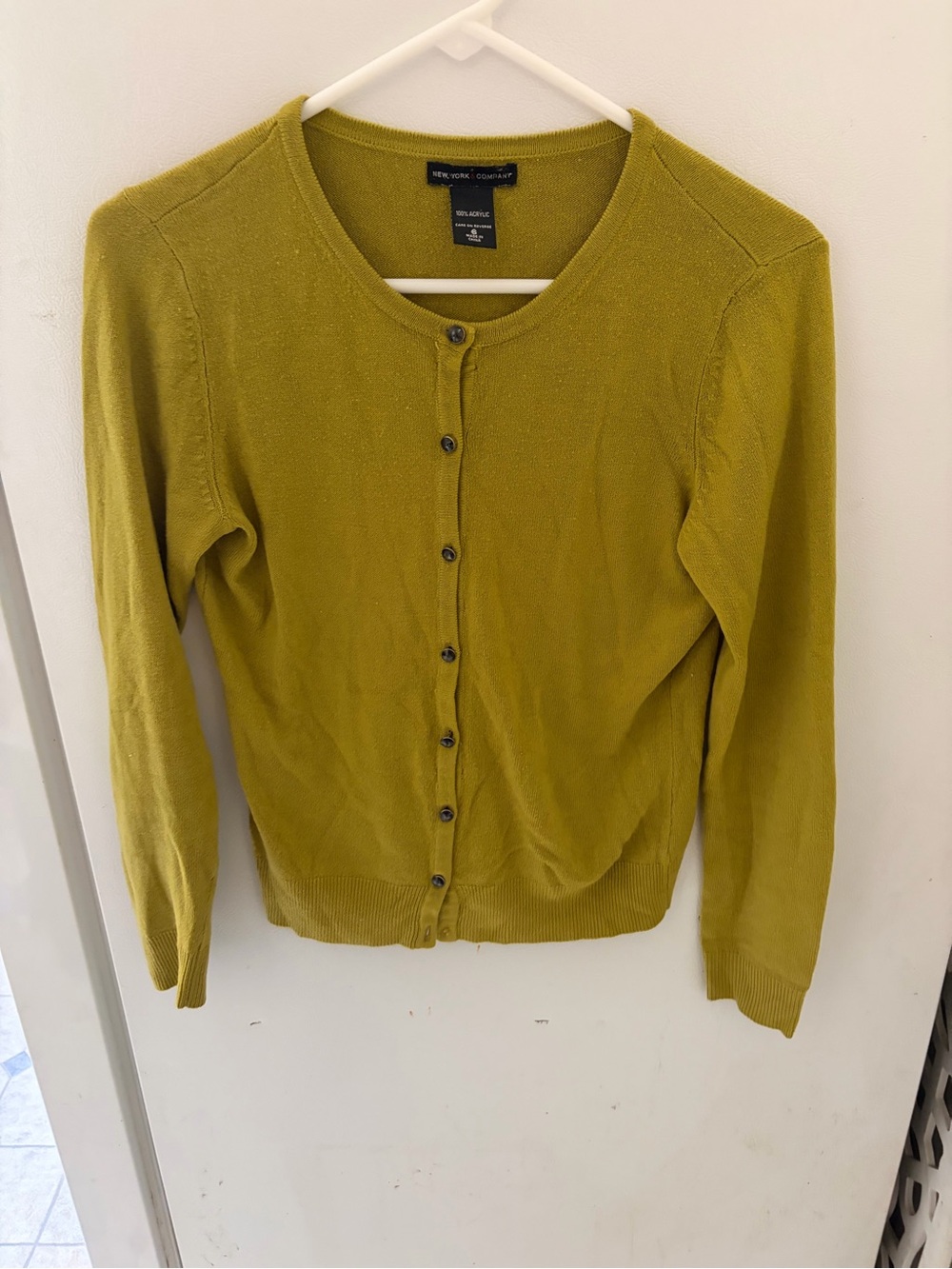 New York & Company Chartreuse Button-Up Women's Cardigan